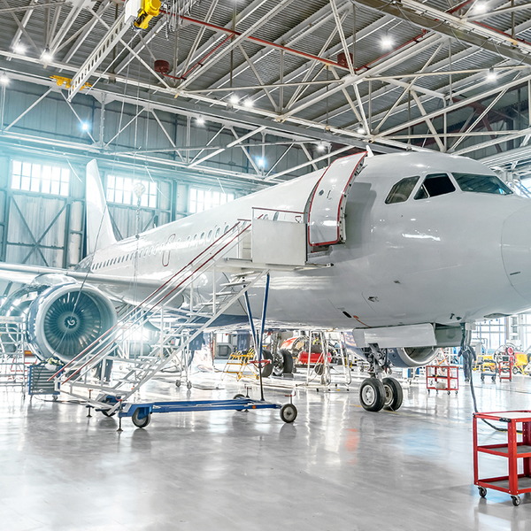 aerospace concept - large airliner in hangar