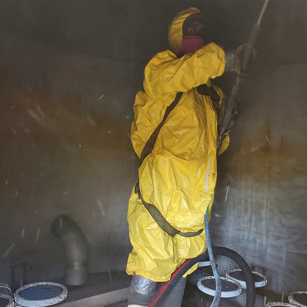 EMT worker in a hazmat suit