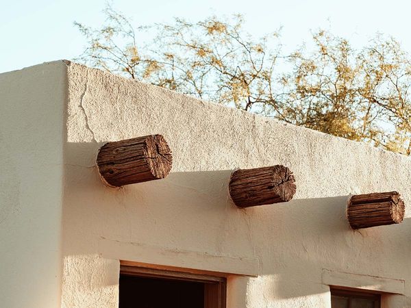 closeup of stucco house