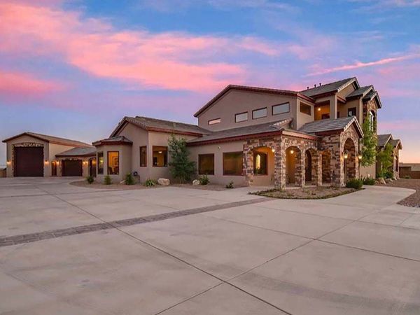 beautiful stucco house at sunset