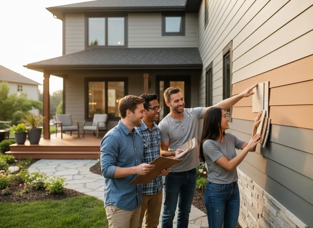 Four people choosing exterior house siding