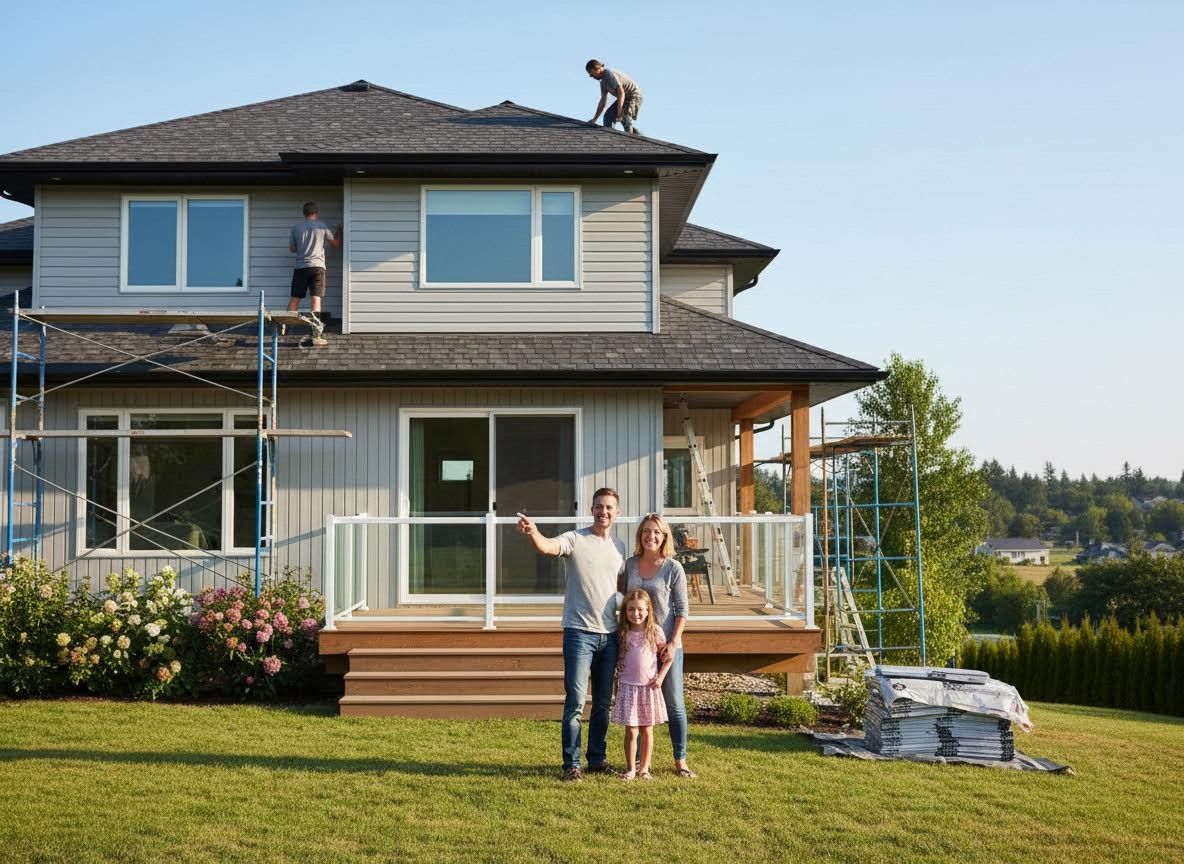 Family Standing in Front of House Under Construction
