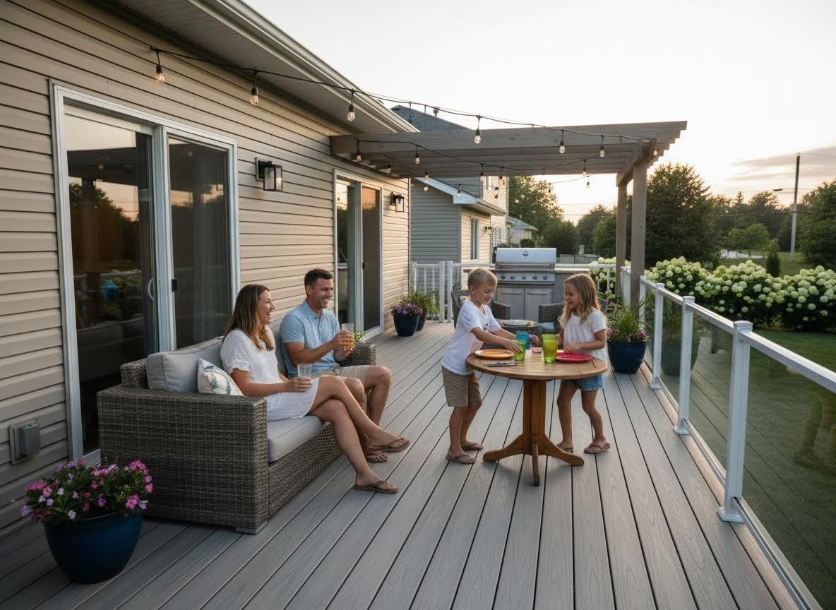 Family enjoying a modern outdoor composite deck