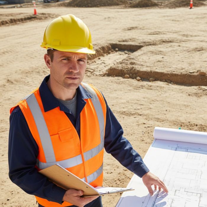 contractor at the site with a blueprint