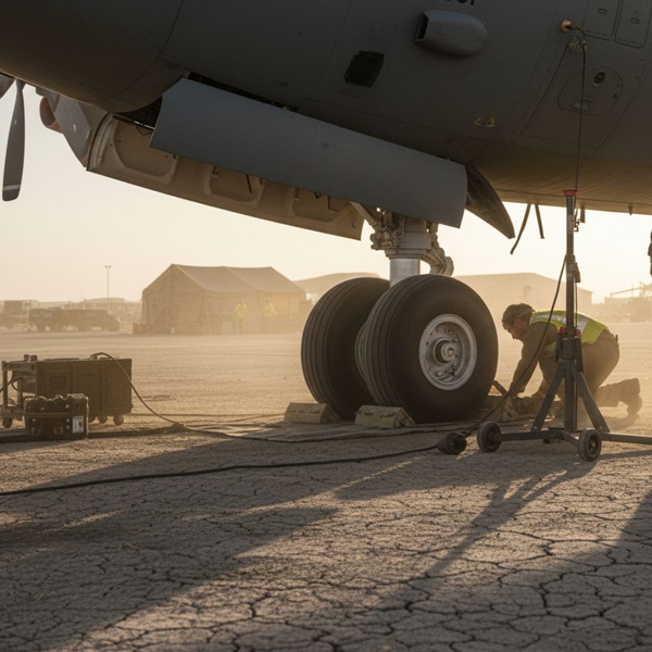 military aircraft maintenance in a desert