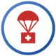 icon of parachute with box containing a plus sign icon of parachute with box containing a plus sign