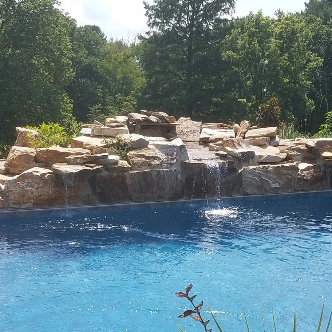 a pool with stones