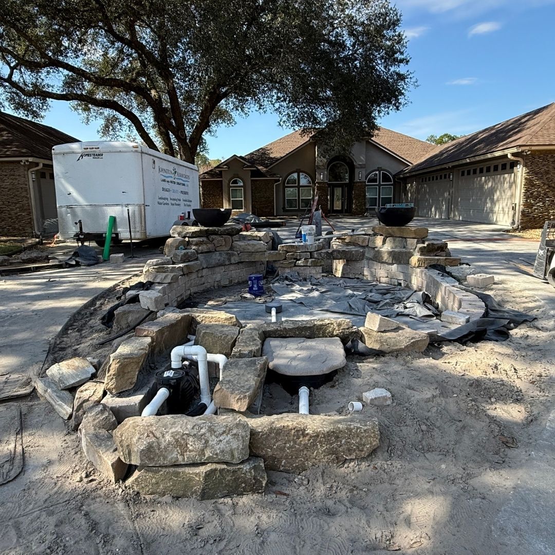 stones being placed for a fountain