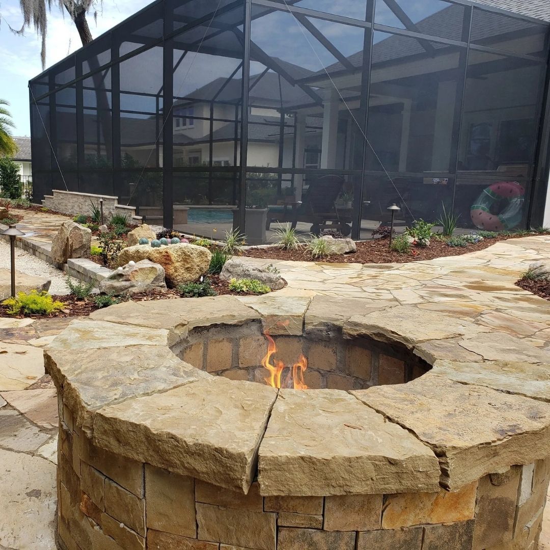 a fire burning in a fire pit