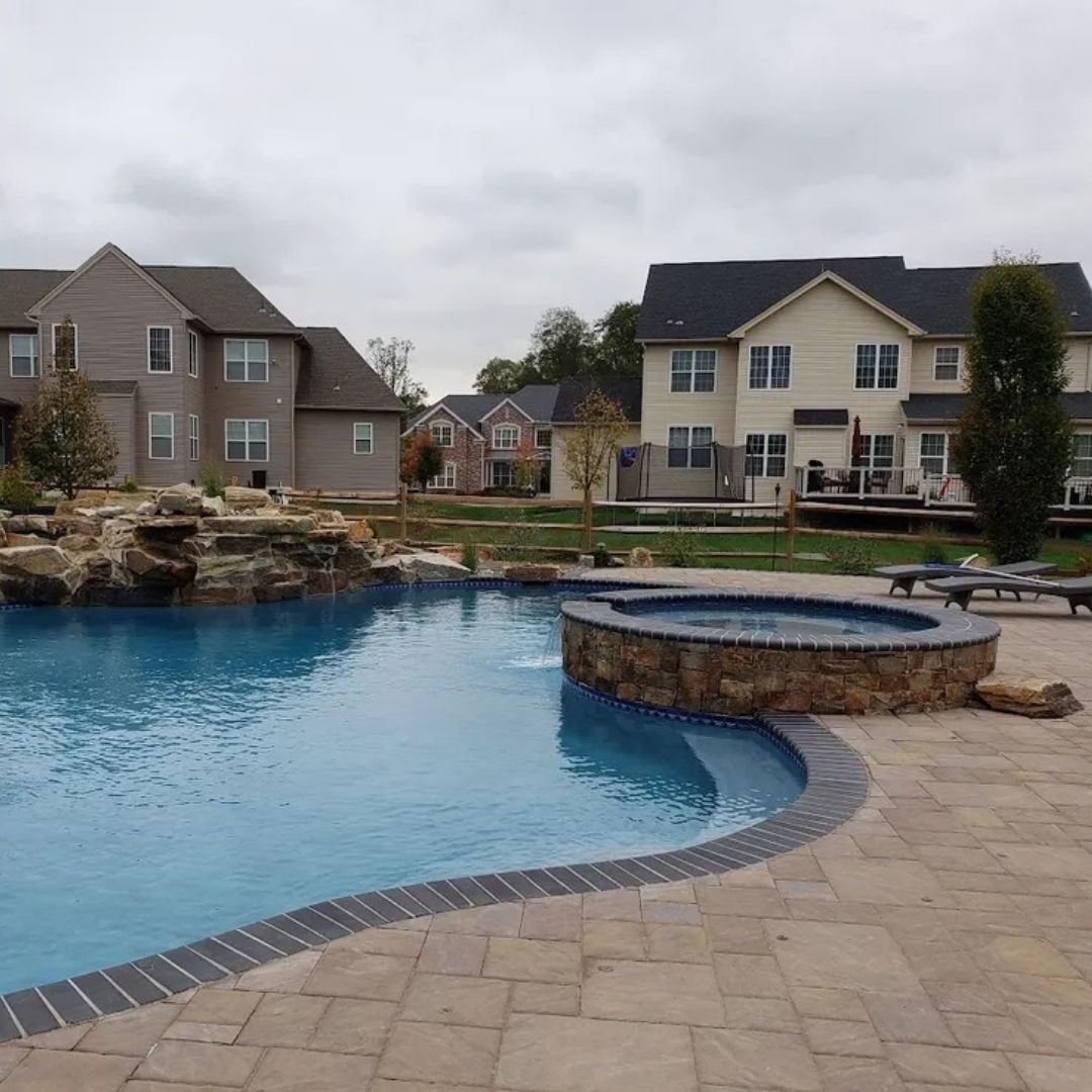 a pool with a water feature
