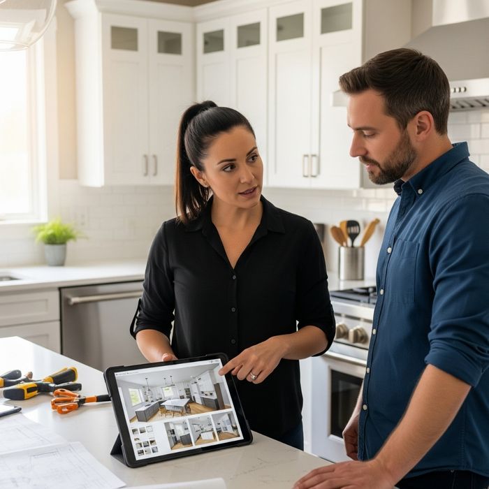 Two People looking at remodel photo Two People looking at remodel photo