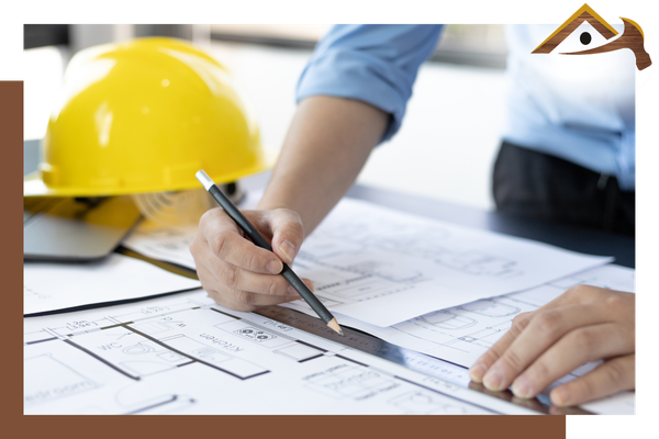 person looking at a blueprint