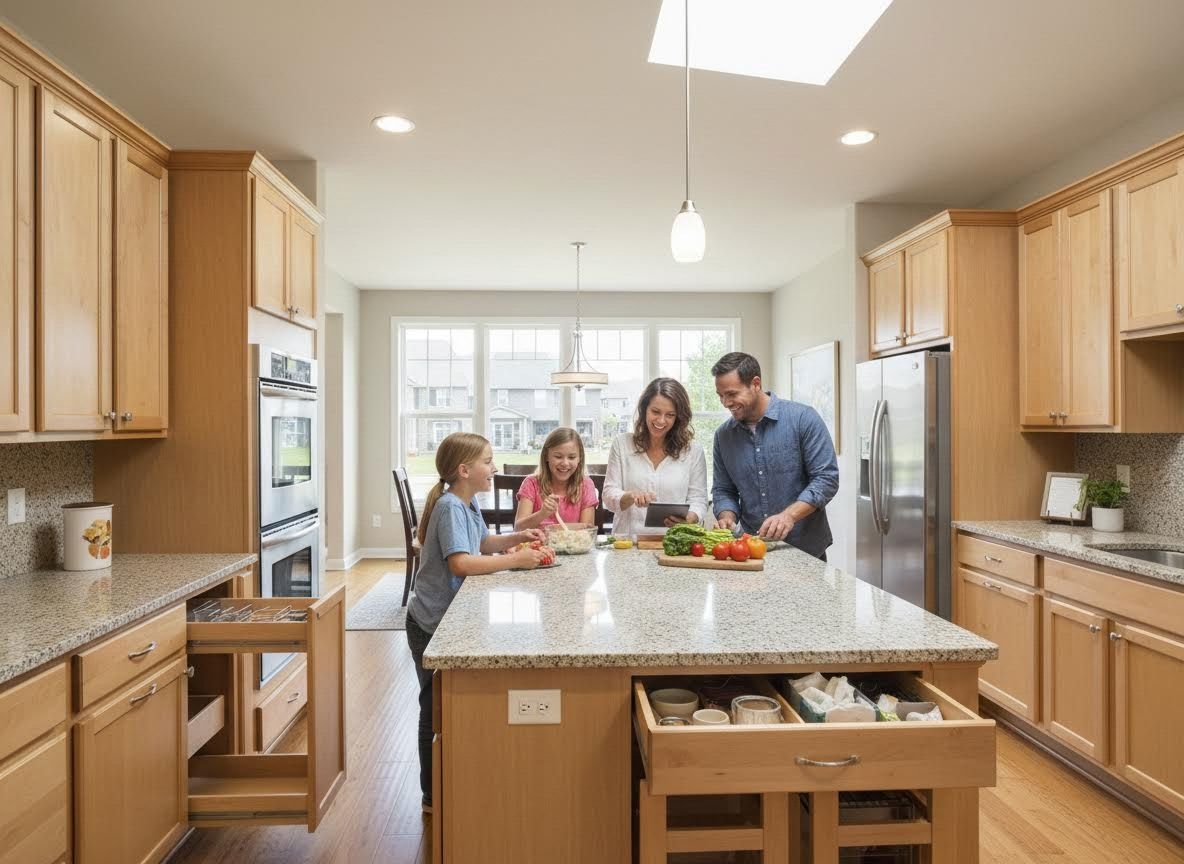 Family cooking in a bright, modern kitchen