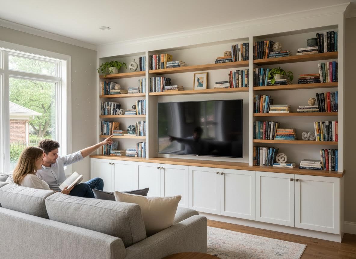 Living Room with Built-in Bookshelves and TV