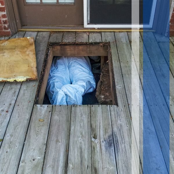 Person in a crawl space