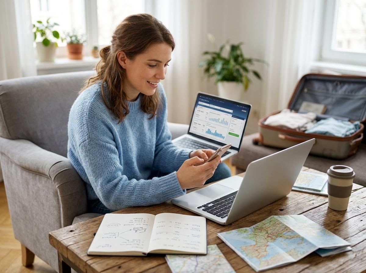 Woman Planning a Trip with Digital Tools