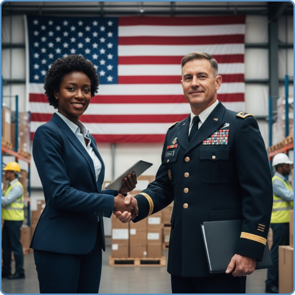 consultant shaking hands with government worker