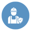 worker in a hard hat and security icon