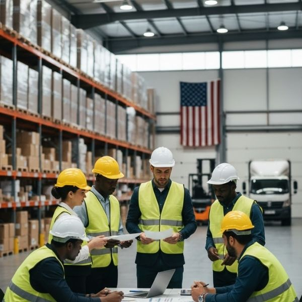workers reviewing paperwork in government facility