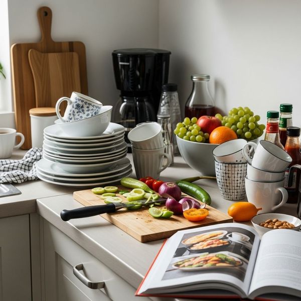 A small, cluttered kitchen counter that clearly lacks adequate preparation space.