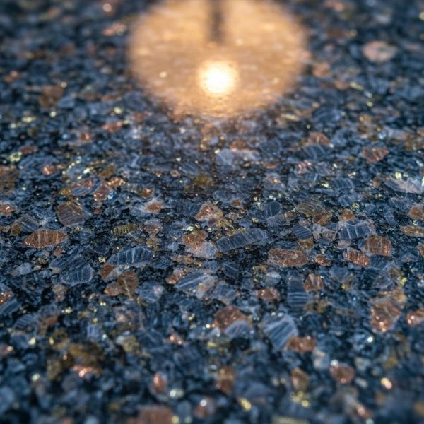 Close-up of a durable, polished granite countertop surface.
