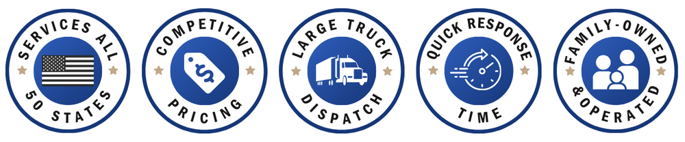 services all 50 states, competitive pricing, large truck dispatch, quick response time, family-owned and operated