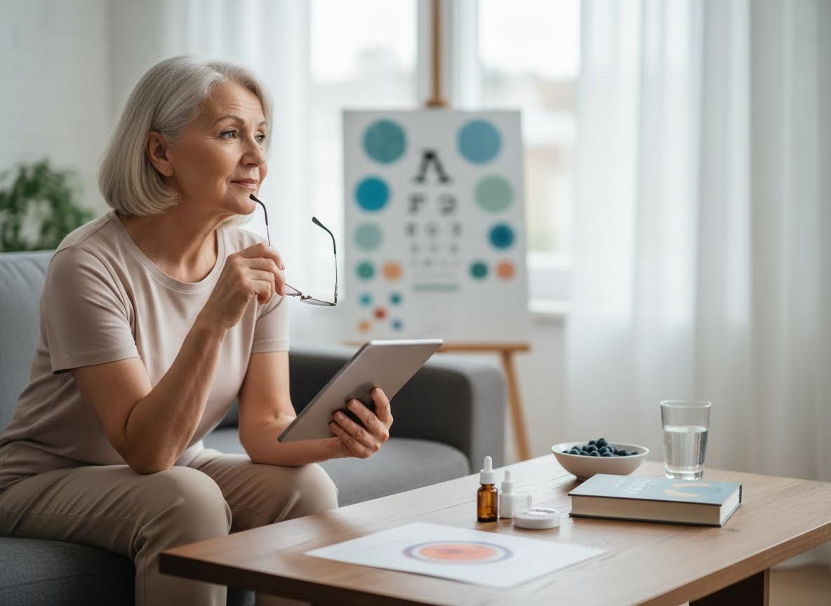 Elderly woman awaiting an eye exam