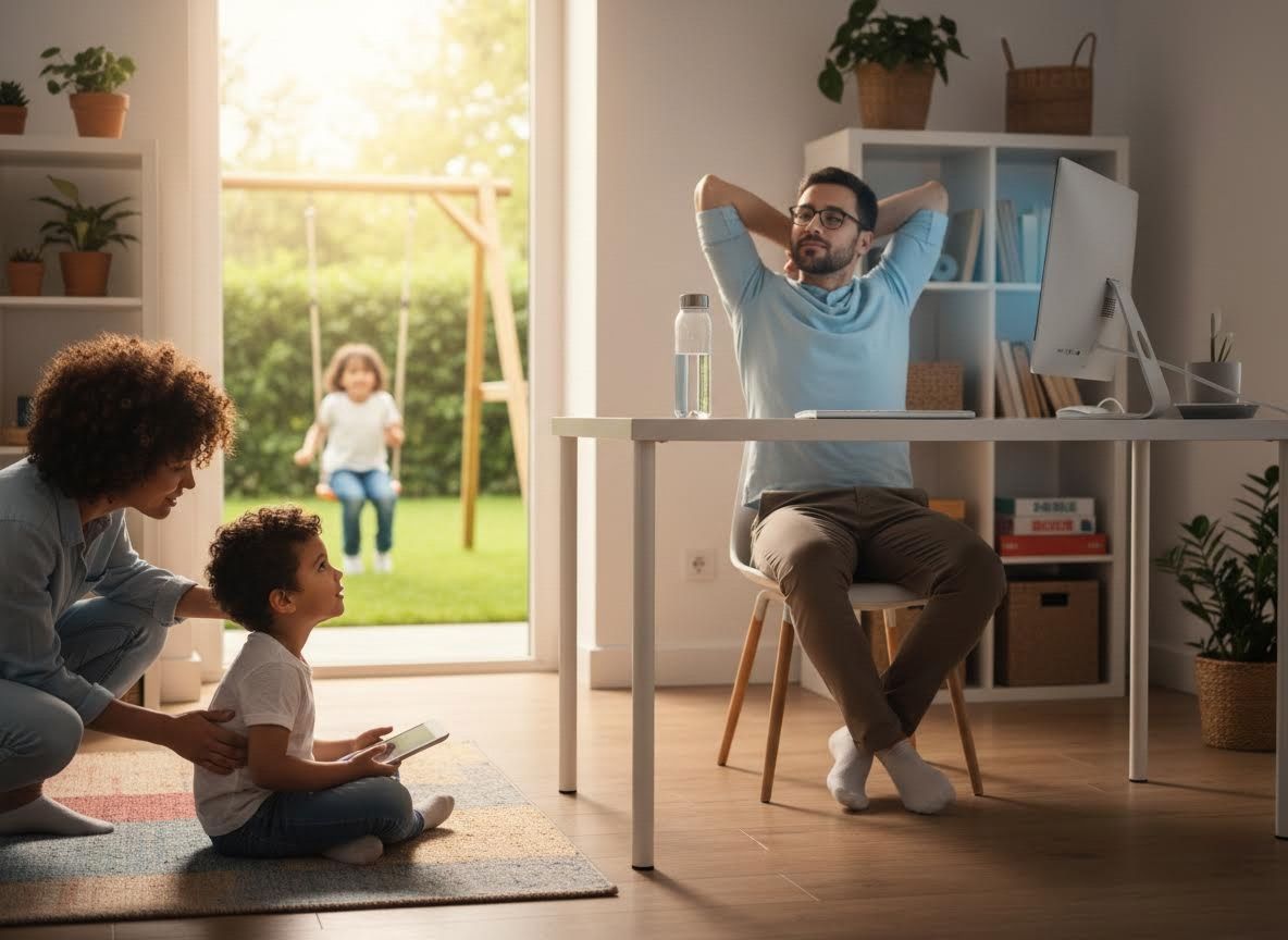 Family working and playing at home