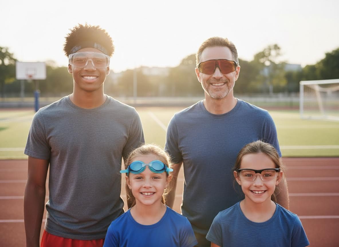 Smiling Adults and Children on Sports Track