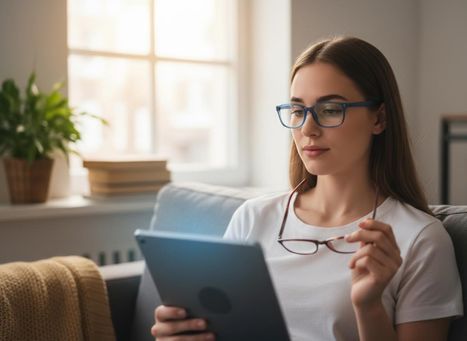 Young Woman Using Tablet with Glasses