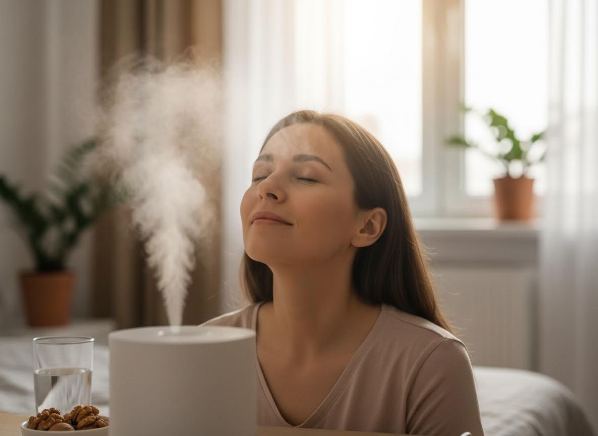 Woman Relaxing with Humidifier Mist