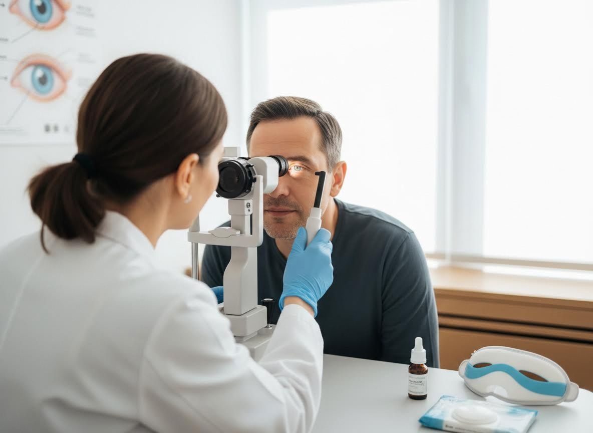 Ophthalmologist Performing an Eye Exam on a Male Patient