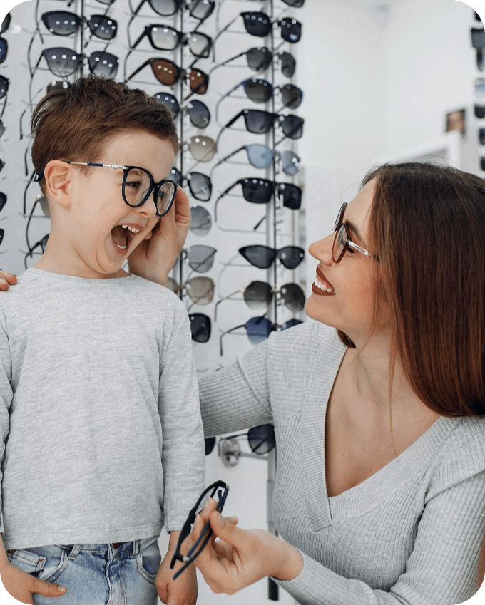 woman and child trying on glasses