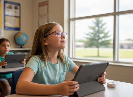 Young girl with tablet in a classroom