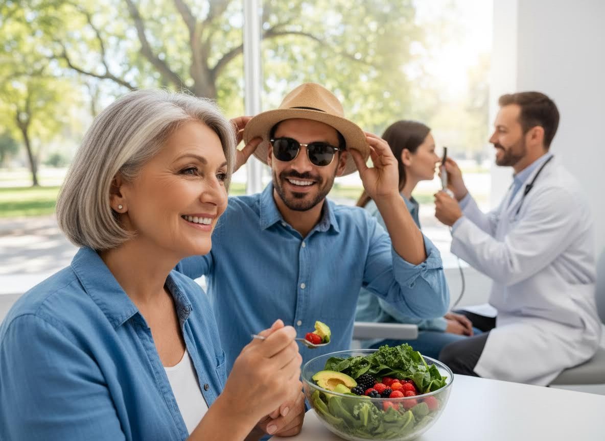 Family and Eye Health Check-up with Healthy Meal