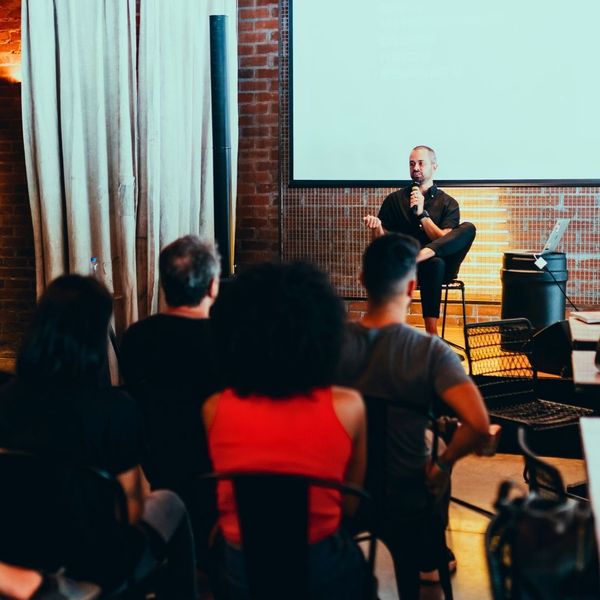 person speaking to audience