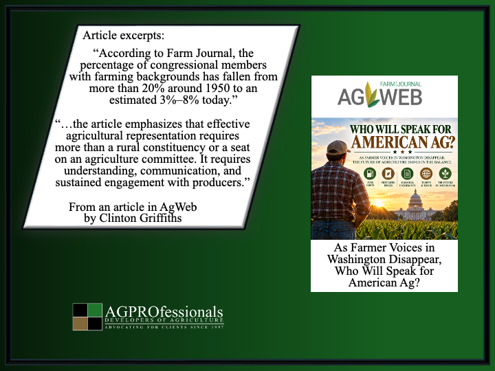 Declining Agricultural Representation in Congress – AgWeb Article Excerpts