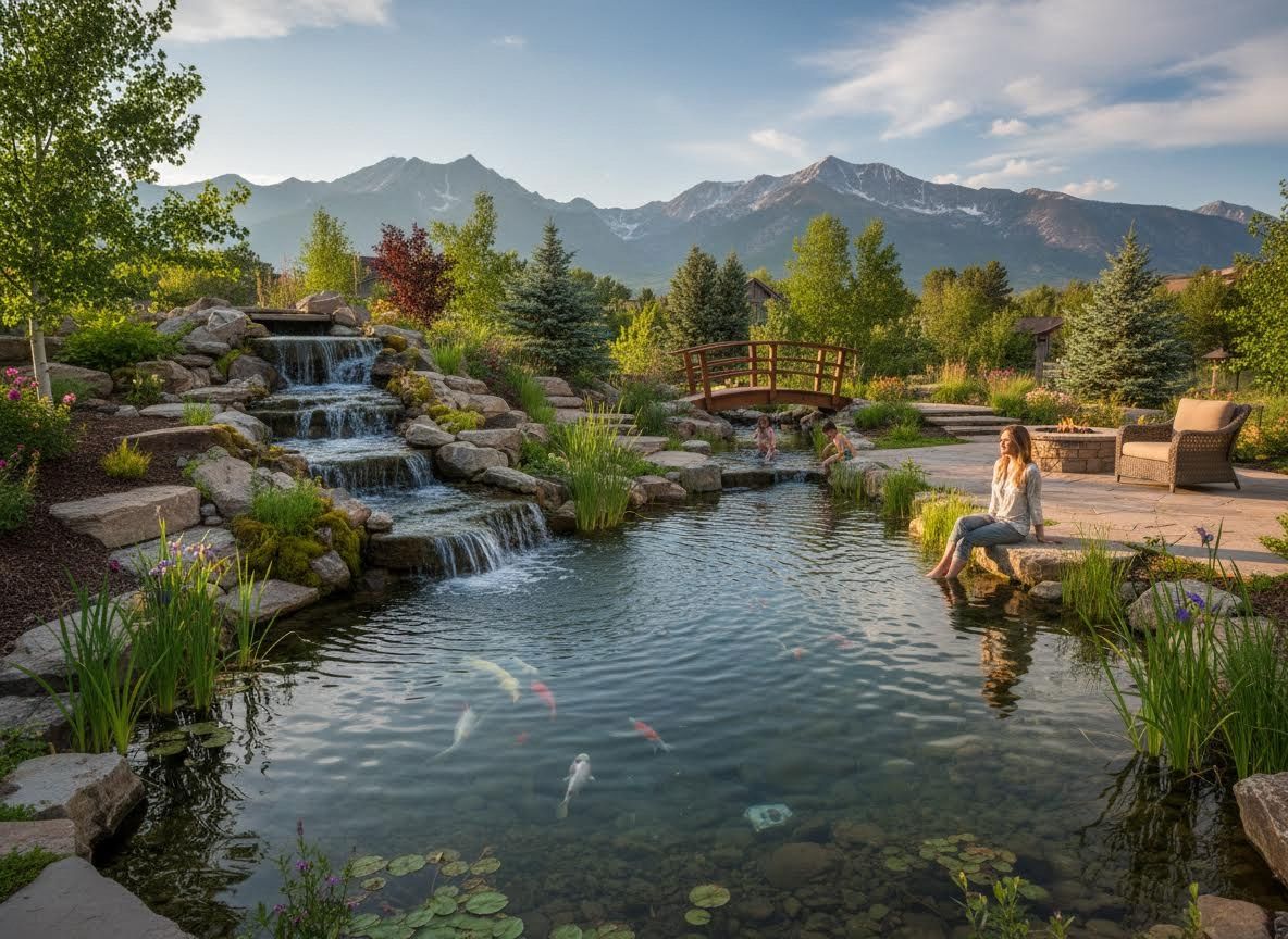 Lush Backyard Oasis with Waterfall, Koi Pond, and Mountain Views