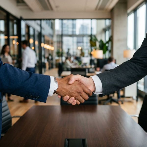 Close-up of a professional handshake symbolizing a partnership between a business and IT provider.
