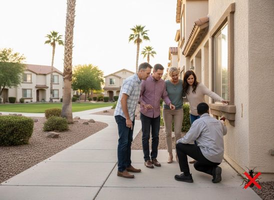 Pest control technician at a home with residents