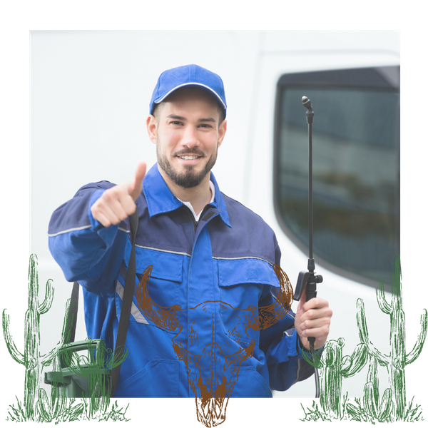 Mosquito control professional thumbs up and smiles to camera