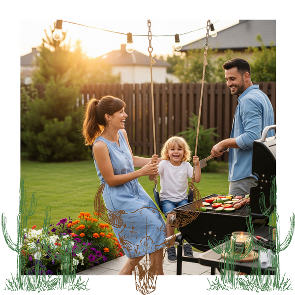 Family enjoying time in their backyard