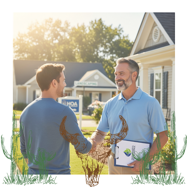 pest control technician shaking hands with a client pest control technician shaking hands with a client