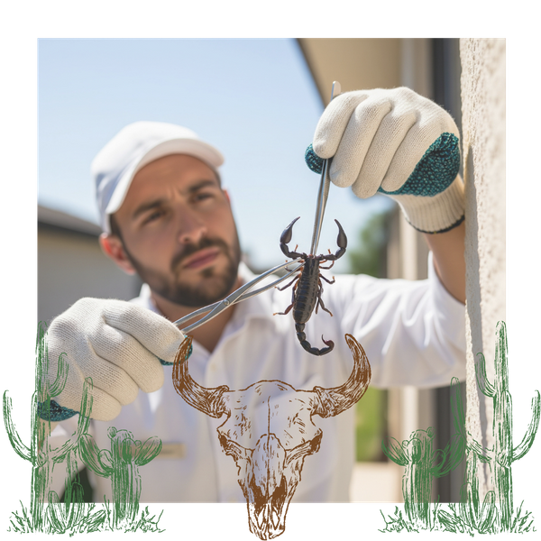 A professional holds a scorpion between two pairs of tweezers A professional holds a scorpion between two pairs of tweezers