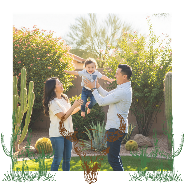 A happy family enjoying their backyard in Mesa, Arizona