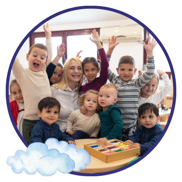 Preschool children smiling with teacher