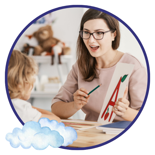 Teacher with child learning the alphabet