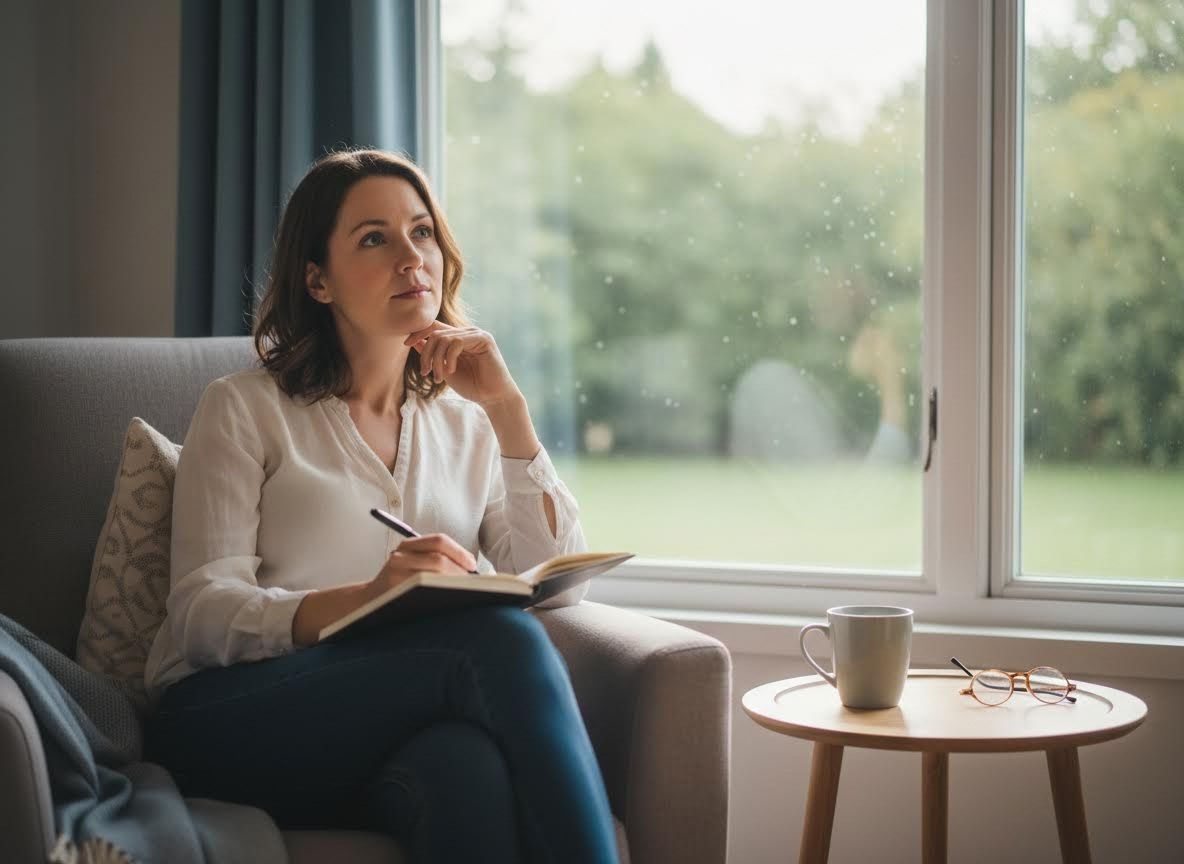 Woman Reflecting and Writing by Window