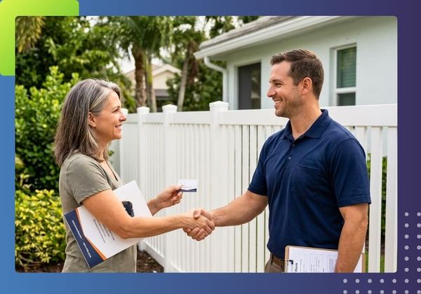 contractor shaking hands with a satisfied female homeowner
