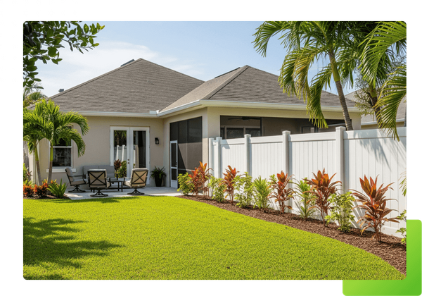 white vinyl fence along Florida back yard